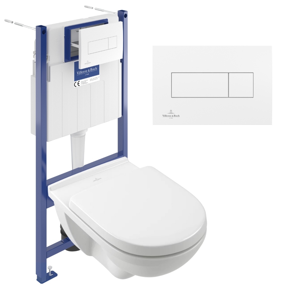 Product cut out photo of Villeroy & Boch O.Novo Wall Hung WC & ViConnect Pro S 1.12m Toilet Frame in White 92122868 5660H101